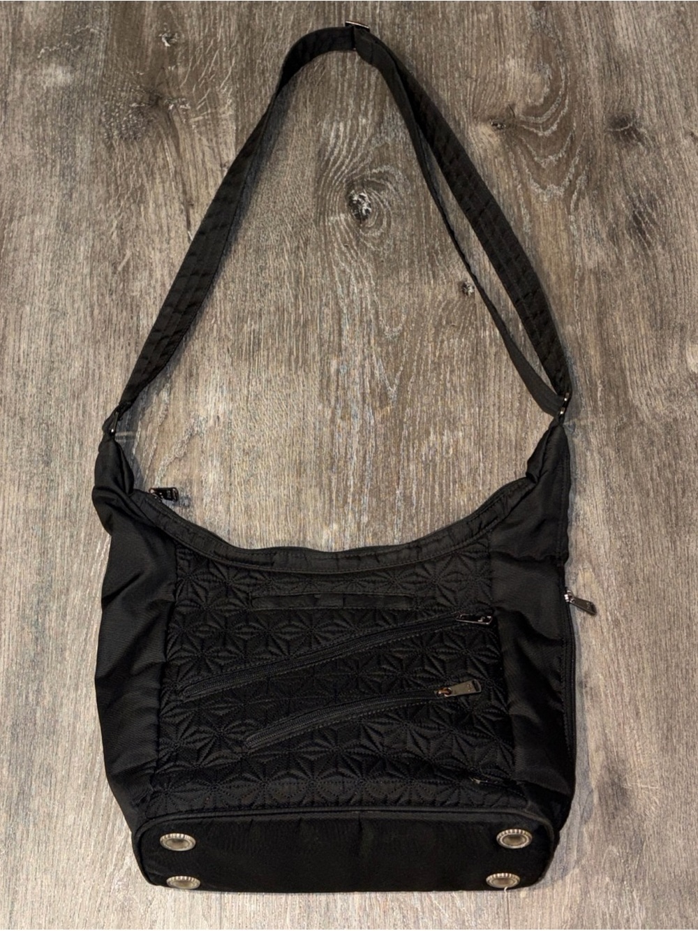 Lug Jamboree RFID Bucket Bag Shoulder Quilted Black Starburst Travel Crossbody